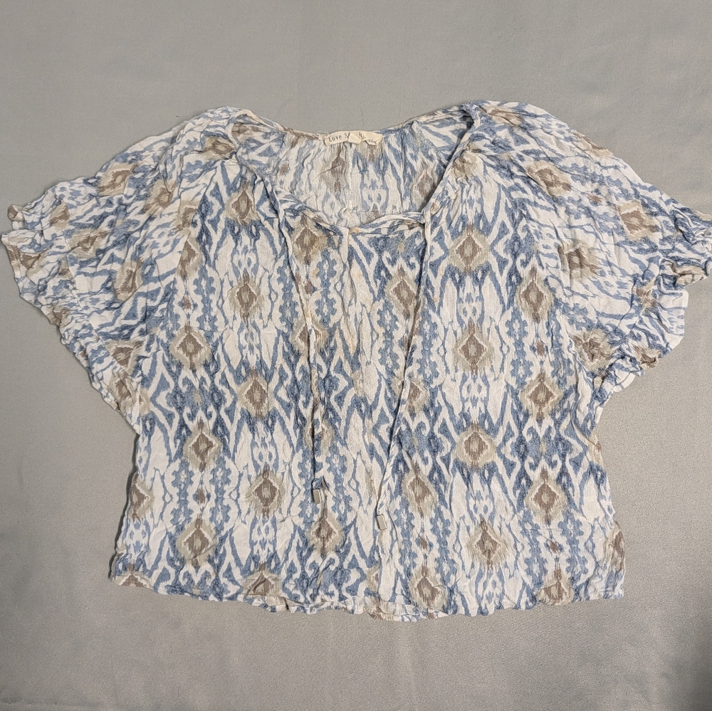 LOVESTITCH Blue and Tan Patterned Women's Top Size XL